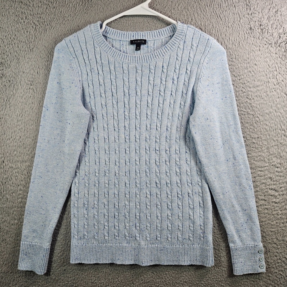 Talbots Sweater Women XS Cable Knit‎ Cotton Blend Light Blue